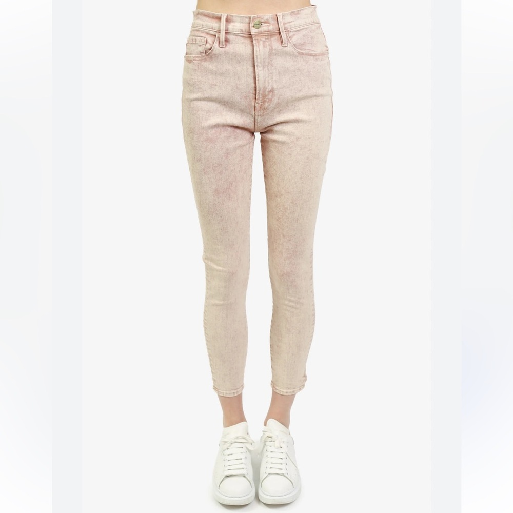 FRAME Ali High Rise Cigarette Red/Pink Wash Super Stretch Jeans. Size 25